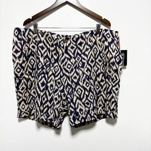 Cynthia Rowley Shorts Womens 20W Blue Linen Inseam 6 Batik Boho Lined Chino